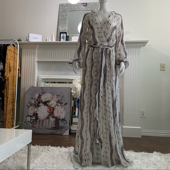 COPY - MARCHESA VOYAGE FLORAL SILK MAXI WRAP DRESS - Picture 8 of 16